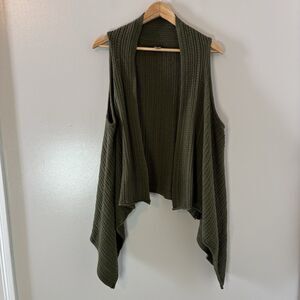 J. Jill Sweater Cardigan Olive Green Open Vest Wool Blend Sz Medium